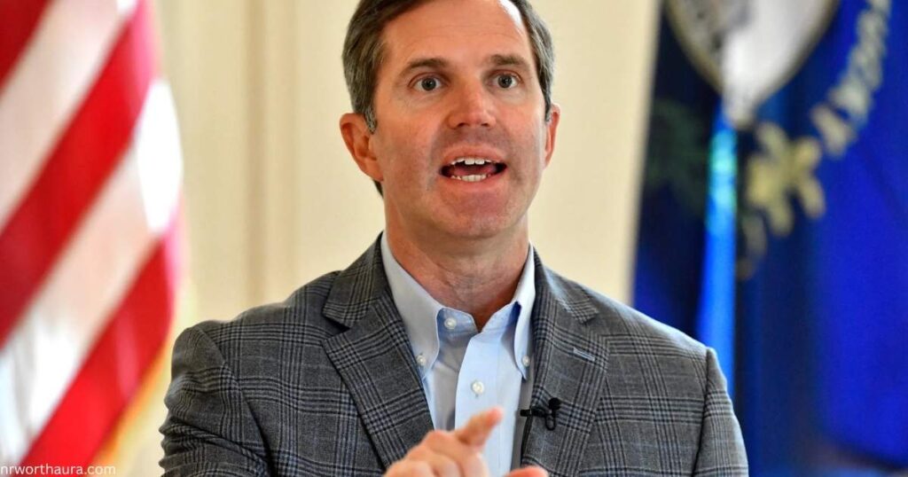 Andy Beshear speaking at a Kentucky public event.