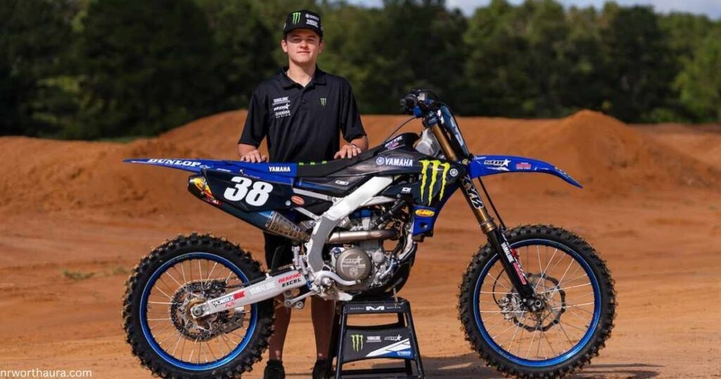 Haiden Deegan with his Yamaha motocross bike during a 2026 Supercross race.
