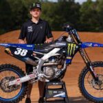 Haiden Deegan with his Yamaha motocross bike during a 2026 Supercross race.