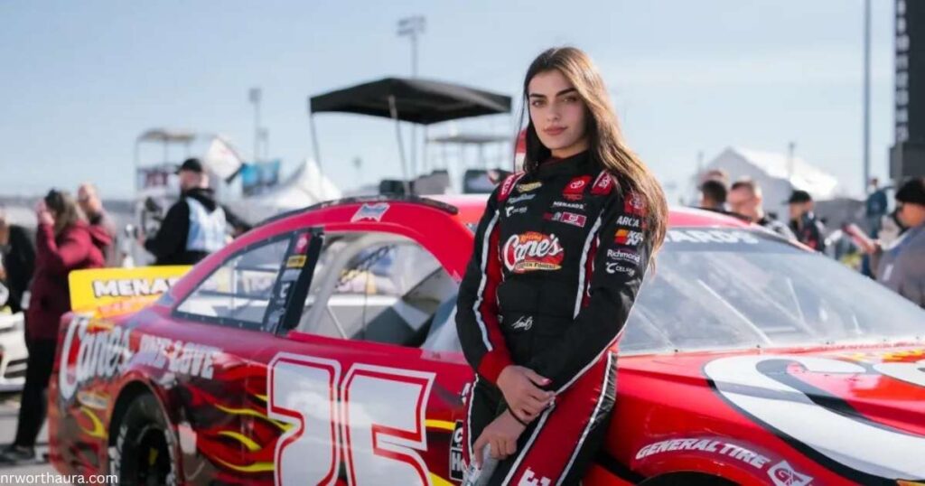 Toni Breidinger in NASCAR racing suit at a 2026 event.